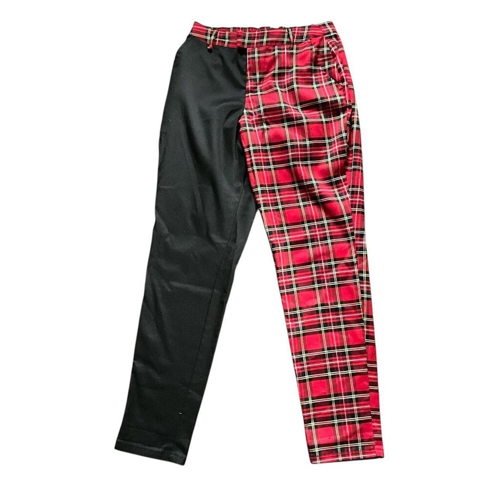 Hot Topic Red and Black Split Plaid Pants: Y2K, Modern